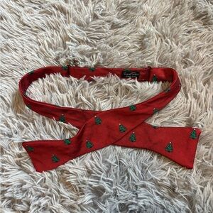 Robert Talbott Red Silk Bow Tie with Green Tree Motif